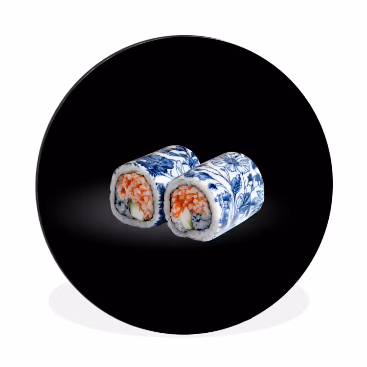 Sushi - Delfts blauw - Rijst - Vis - Elegant Wandcirkel aluminium klein -3d