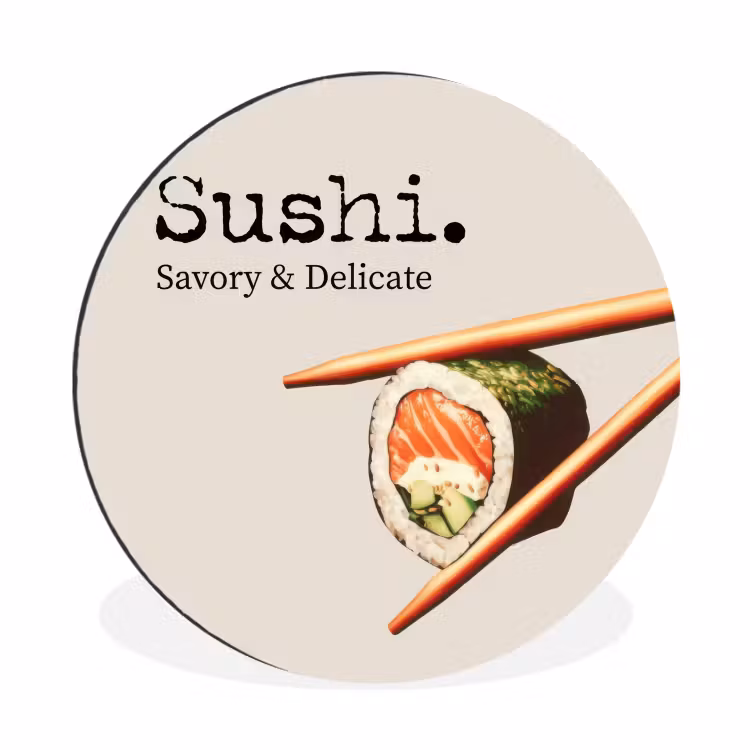 Sushi - Zalm - Rijst - Japans Wandcirkel aluminium klein -3d