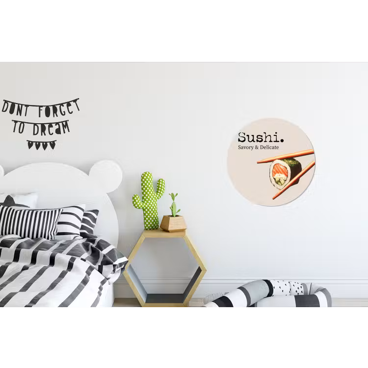 Sushi - Zalm - Rijst - Japans Wandcirkel aluminium klein -kinderkamer