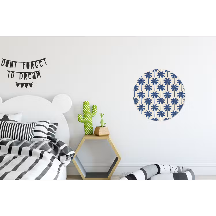 Symmetrisch - Palm - Blauw Wandcirkel aluminium klein 190 -kinderkamer