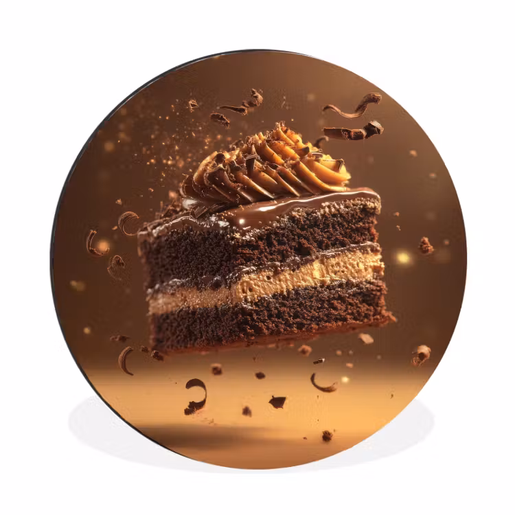 Taart - Chocolade - Eten - Brownie Wandcirkel aluminium klein -3d
