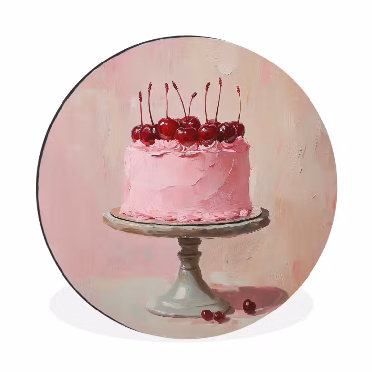 Taart - Pink - Cherry Wandcirkel aluminium klein -3d