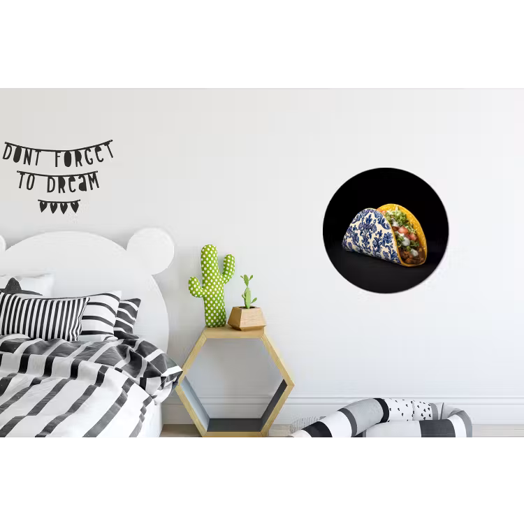 Taco - Vlees - Salade - Delftsblauw - Motief Wandcirkel aluminium klein -kinderkamer