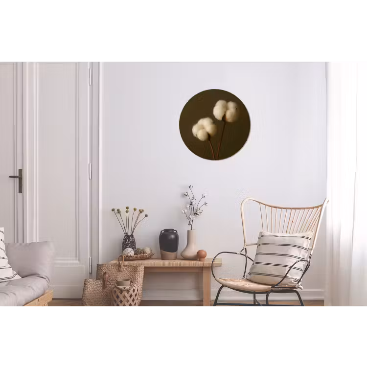 Takken - Katoen - Wit - Bollen Wandcirkel aluminium klein -woonkamer