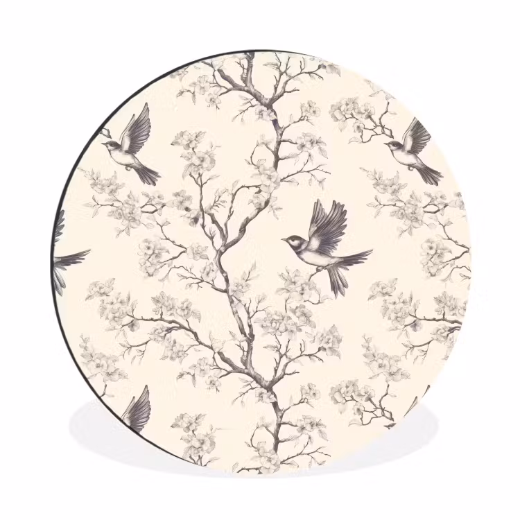 Takken - Vogels - Beige Wandcirkel aluminium klein 190 -3d