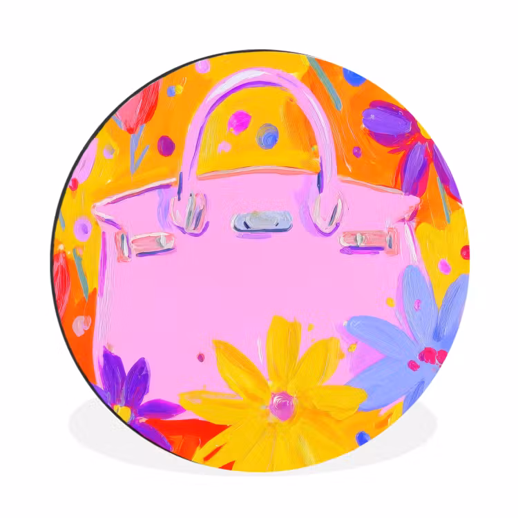 Tas - Roze - Bloemen Wandcirkel aluminium klein -3d