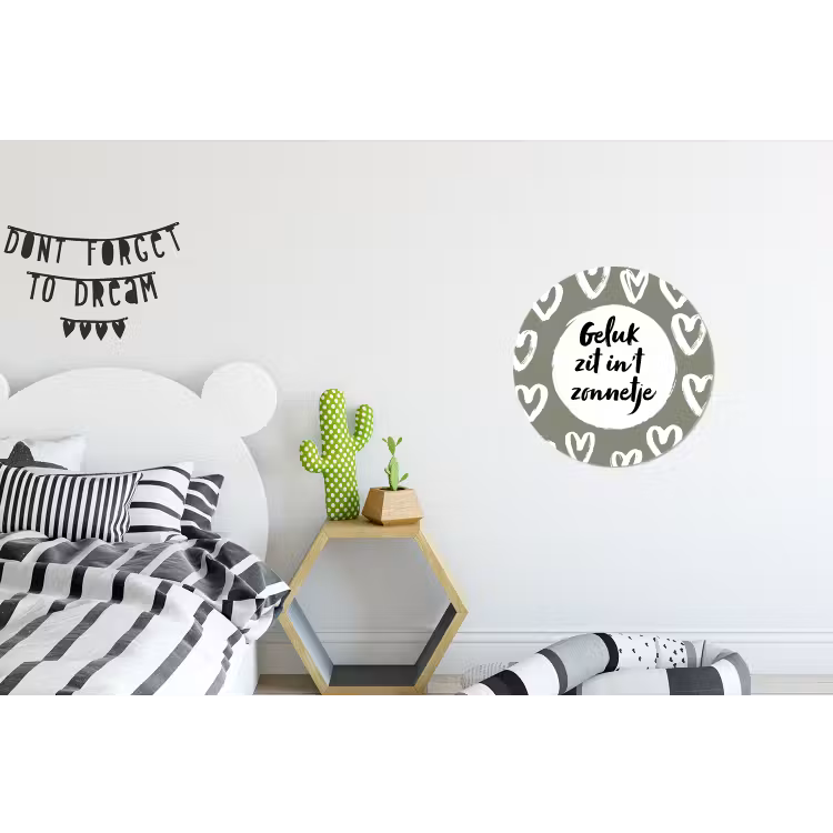 Tekst - geluk zit in 't zonnetje - Quotes - Geluk - Zon Wandcirkel aluminium klein -kinderkamer