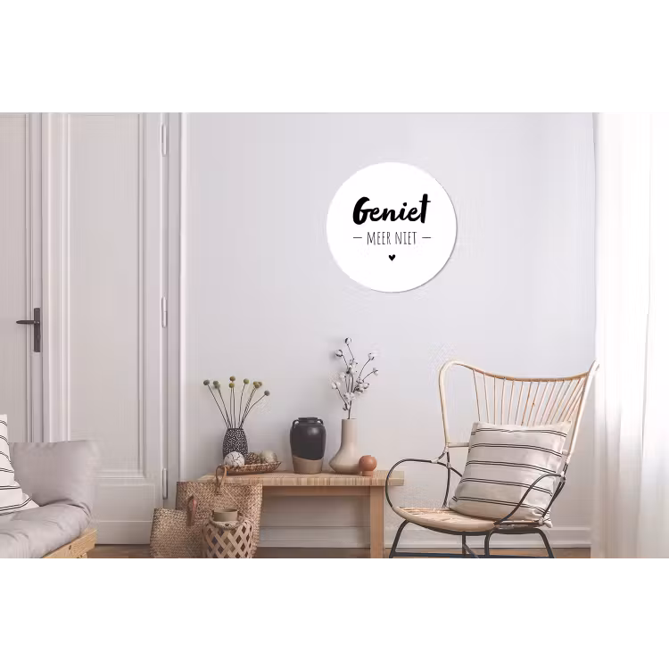 Tekst - Geniet meer niet - Genieten - Quotes Wandcirkel aluminium klein -woonkamer