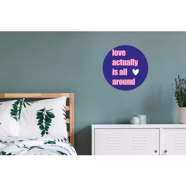 Tekst - Valentijn - Love - Blauw Wandcirkel aluminium klein -slaapkamer