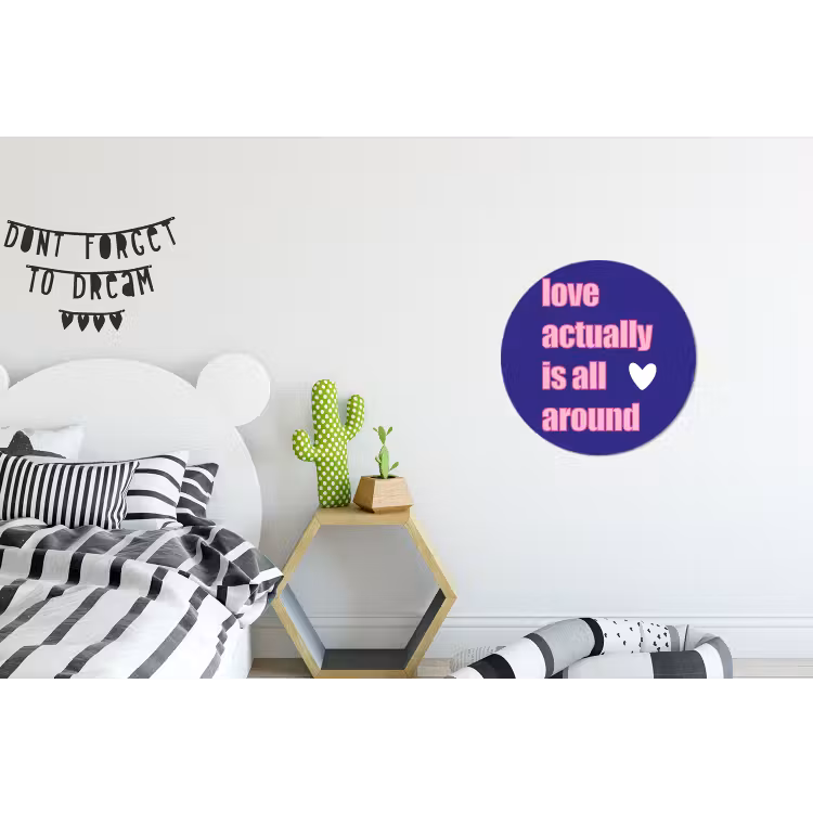 Tekst - Valentijn - Love - Blauw Wandcirkel aluminium klein -kinderkamer