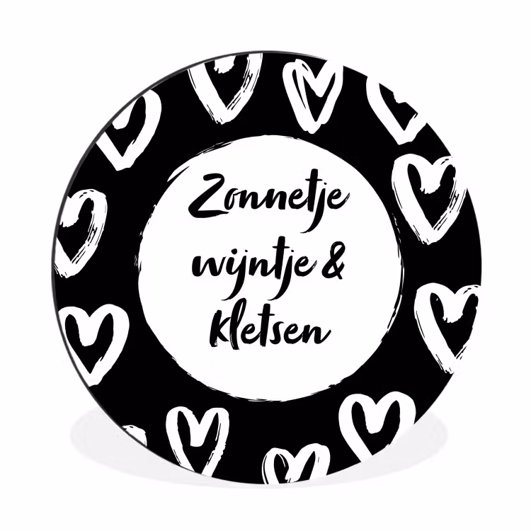 Tekst - Zonnetje, wijntje & kletsen - Quotes - Wijn - Tuin Wandcirkel aluminium klein -3d