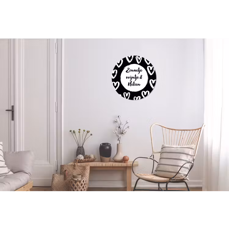 Tekst - Zonnetje, wijntje & kletsen - Quotes - Wijn - Tuin Wandcirkel aluminium klein -woonkamer