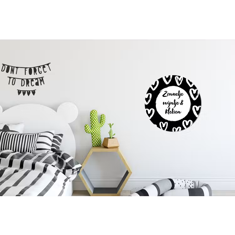 Tekst - Zonnetje, wijntje & kletsen - Quotes - Wijn - Tuin Wandcirkel aluminium klein -kinderkamer