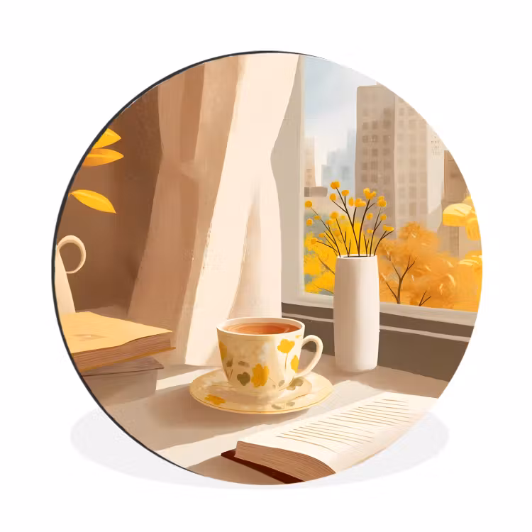 Thee - Boek - Thee - Herfst Wandcirkel aluminium klein -3d