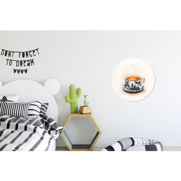Theekop - Bladeren - Blauw Wandcirkel aluminium klein -kinderkamer