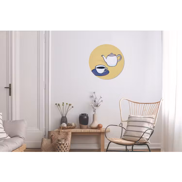 Theepot - Kopje - Beige - Illustratie Wandcirkel aluminium klein -woonkamer