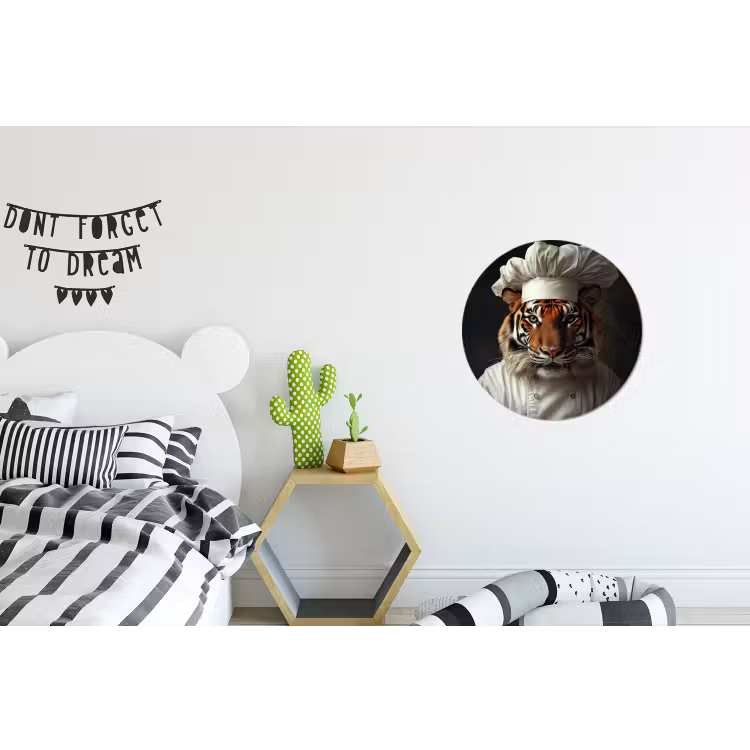 Tijger - Kokskleding - Bruin Wandcirkel aluminium klein -kinderkamer