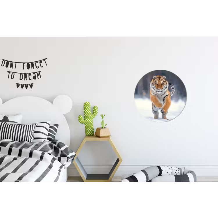 Tijger - Landschap - Sneeuw - Winter - Dieren Wandcirkel aluminium klein -kinderkamer