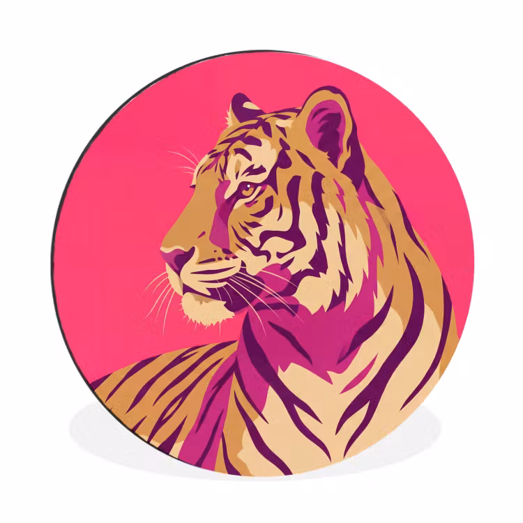 Tijger - Modern - Neon Wandcirkel aluminium klein -3d