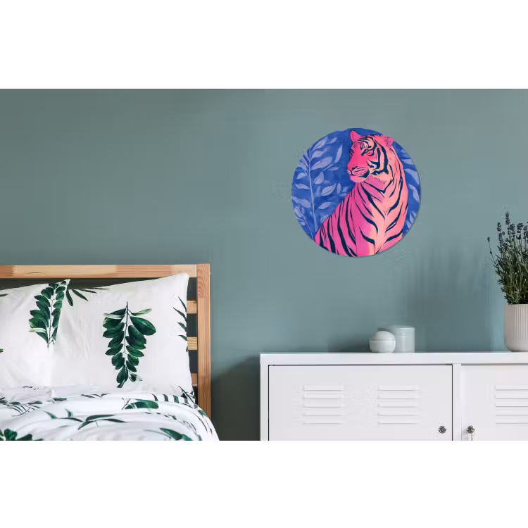 Tijger - Roze - Bladeren - Jungle Wandcirkel aluminium klein -slaapkamer