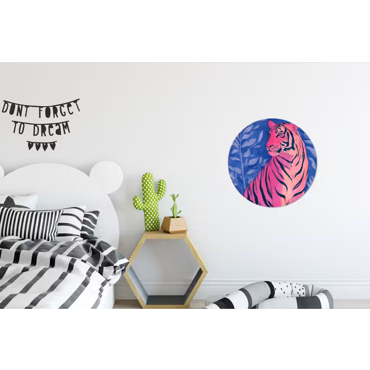 Tijger - Roze - Bladeren - Jungle Wandcirkel aluminium klein -kinderkamer