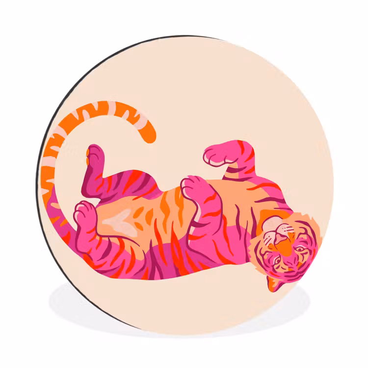 Tijger - Roze - Oranje Wandcirkel aluminium klein -3d