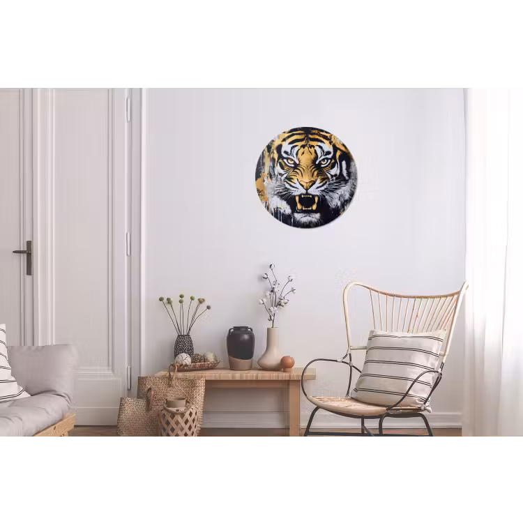 Tijger - Verfspatten - Goud Wandcirkel aluminium klein -woonkamer