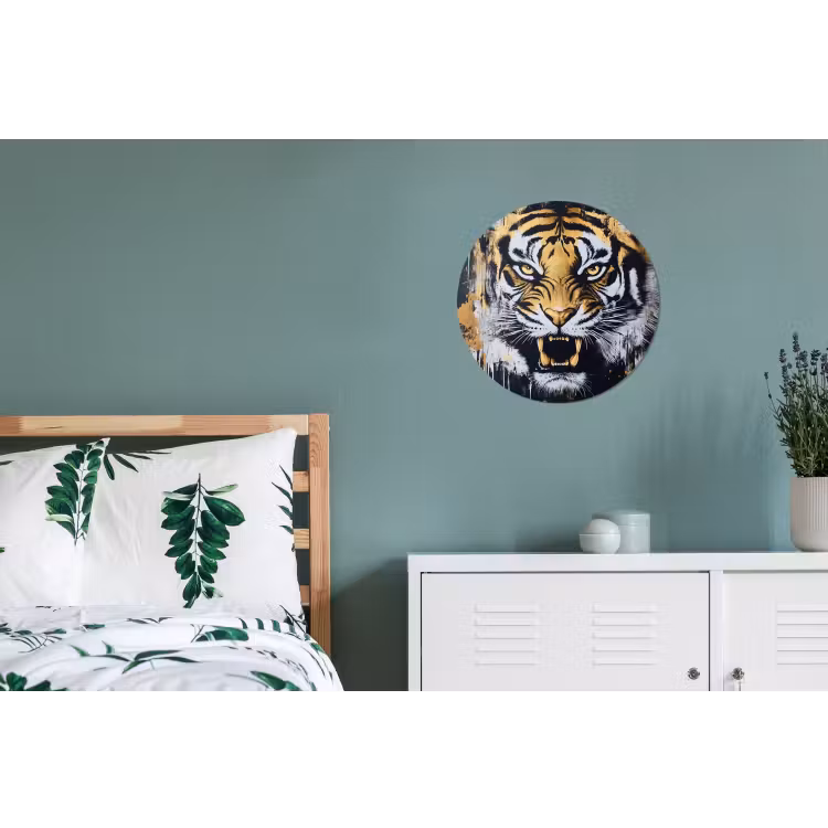 Tijger - Verfspatten - Goud Wandcirkel aluminium klein -slaapkamer