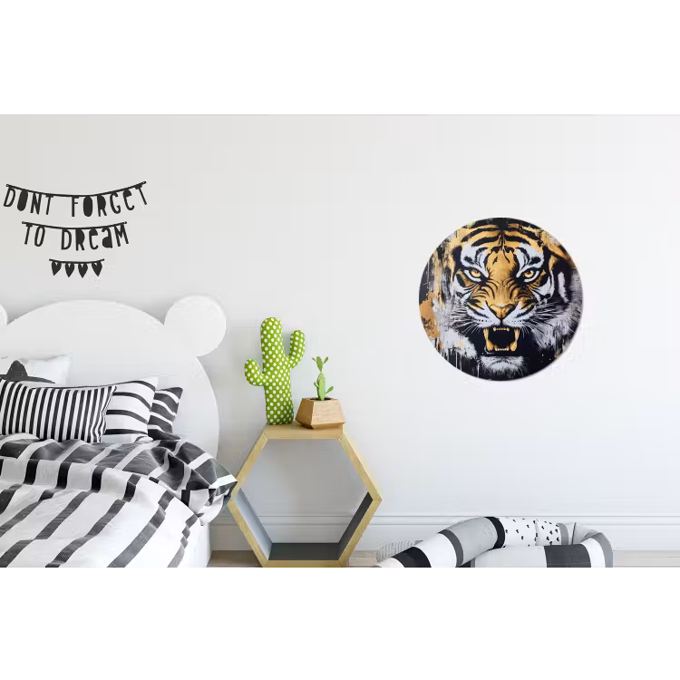 Tijger - Verfspatten - Goud Wandcirkel aluminium klein -kinderkamer