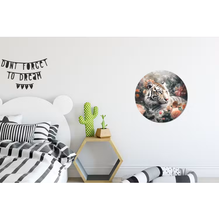 Tijger - Wilde dieren - Bloemen - Jungle Wandcirkel aluminium klein -kinderkamer