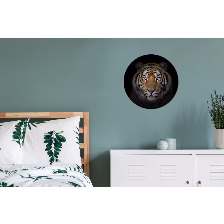 Tijger - Wilde dieren - Portret - Zwart - Dieren Wandcirkel aluminium klein -slaapkamer