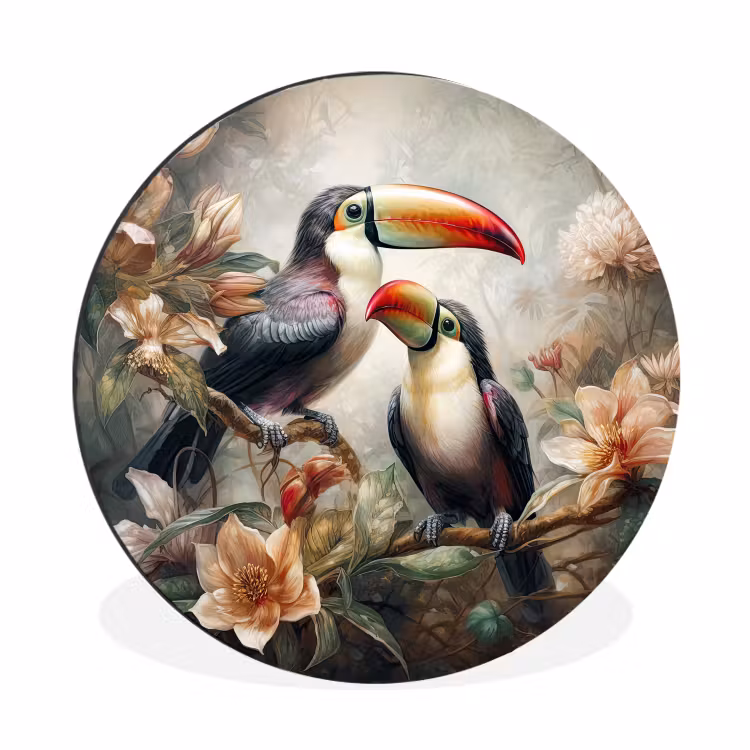 Toekan - Vogels - Bloemen - Jungle Wandcirkel aluminium klein -3d