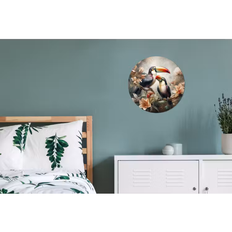 Toekan - Vogels - Bloemen - Jungle Wandcirkel aluminium klein -slaapkamer
