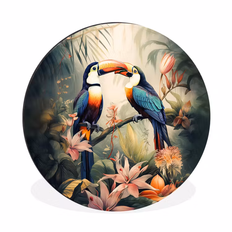 Toekan - Vogels - Bloemen - Natuur - Jungle Wandcirkel aluminium klein -3d