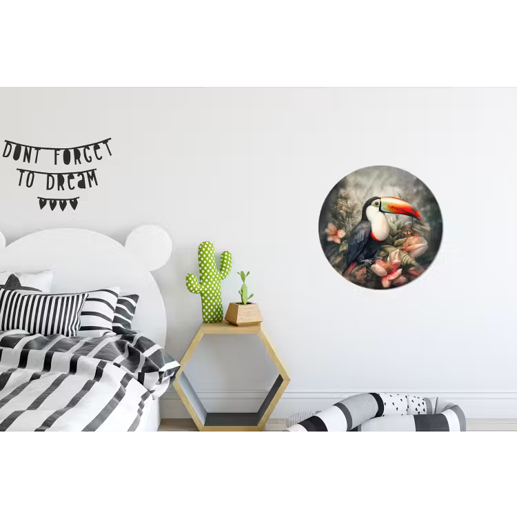 Toekan - Vogels - Bloemen - Planten - Tropisch Wandcirkel aluminium klein -kinderkamer