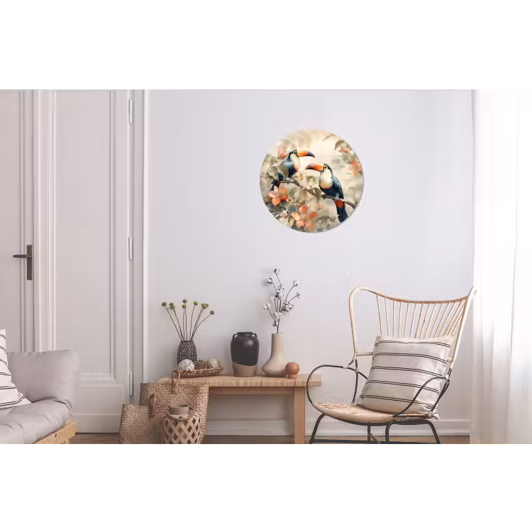 Toekan - Vogels - Bloemen - Tak Wandcirkel aluminium klein -woonkamer