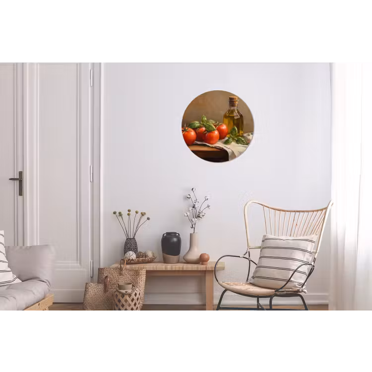Tomaten - Olijfolie - Stilleven Wandcirkel aluminium klein -woonkamer
