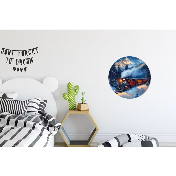 Trein - Kerst - Sneeuw - Kersttrein Wandcirkel aluminium klein -kinderkamer