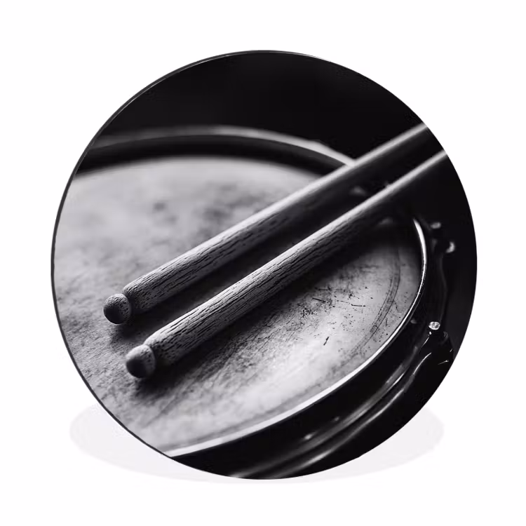 Trommel - Close-up - Drumstokken - Zwart Wandcirkel aluminium klein -3d