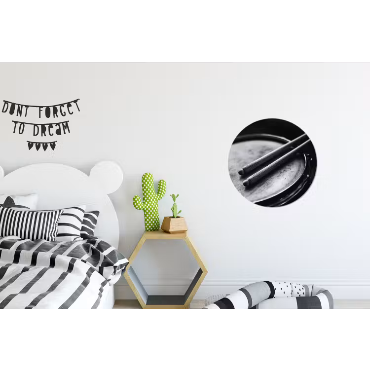 Trommel - Close-up - Drumstokken - Zwart Wandcirkel aluminium klein -kinderkamer