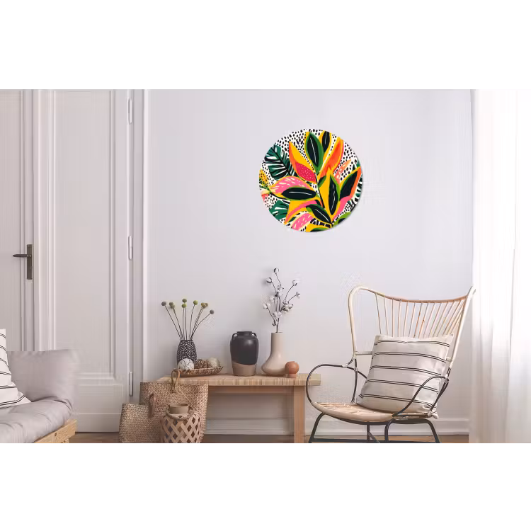 Tropisch - Bladeren - Zwart - wit Wandcirkel aluminium klein -woonkamer