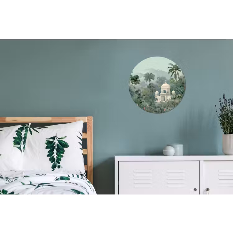 Tropische tuin - Koepelgebouw - Bloemen Wandcirkel aluminium klein -slaapkamer