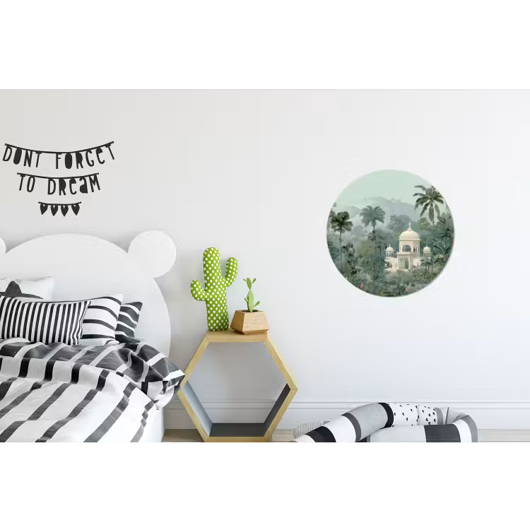 Tropische tuin - Koepelgebouw - Bloemen Wandcirkel aluminium klein -kinderkamer