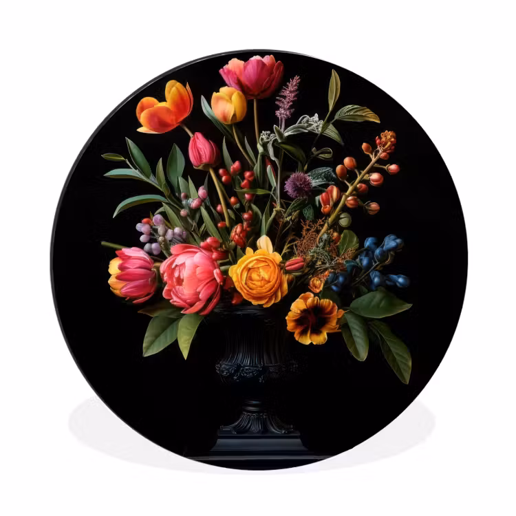 Tulpen - Bessen - Boeket - Vaas Wandcirkel aluminium klein -3d