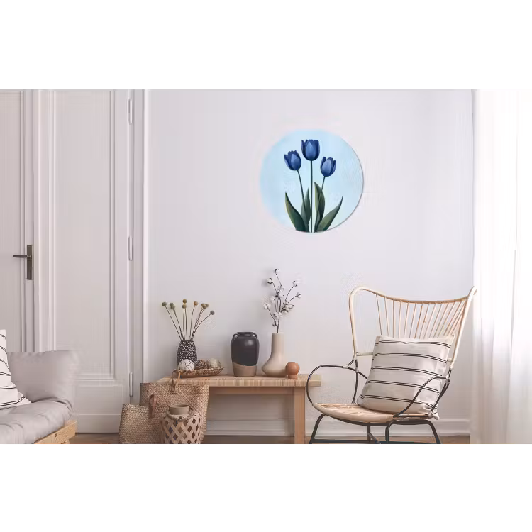 Tulpen - Blauw - Bladeren Wandcirkel aluminium klein -woonkamer