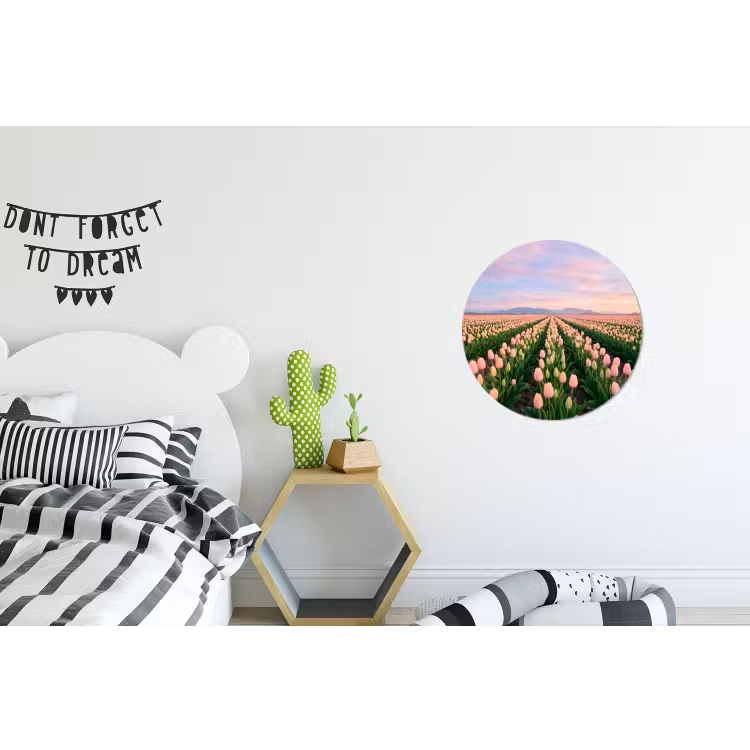 Tulpen - Landschap - Roze Wandcirkel aluminium klein -kinderkamer