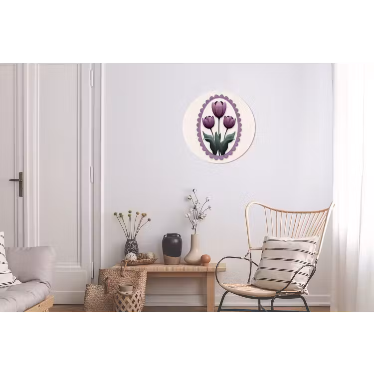 Tulpen - Paars - Lijst - Bladeren Wandcirkel aluminium klein -woonkamer