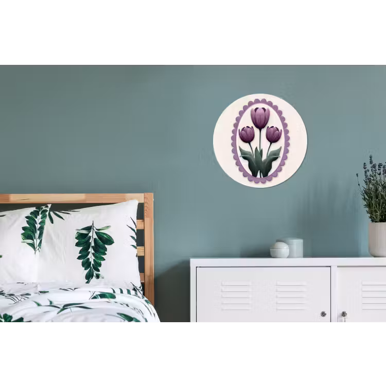Tulpen - Paars - Lijst - Bladeren Wandcirkel aluminium klein -slaapkamer