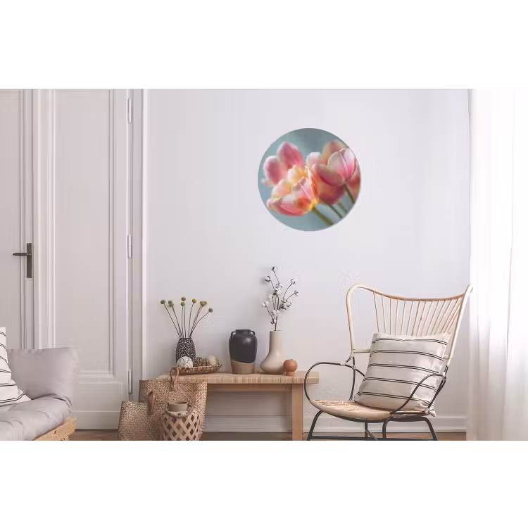 Tulpen - Roze - Stelen Wandcirkel aluminium klein -woonkamer