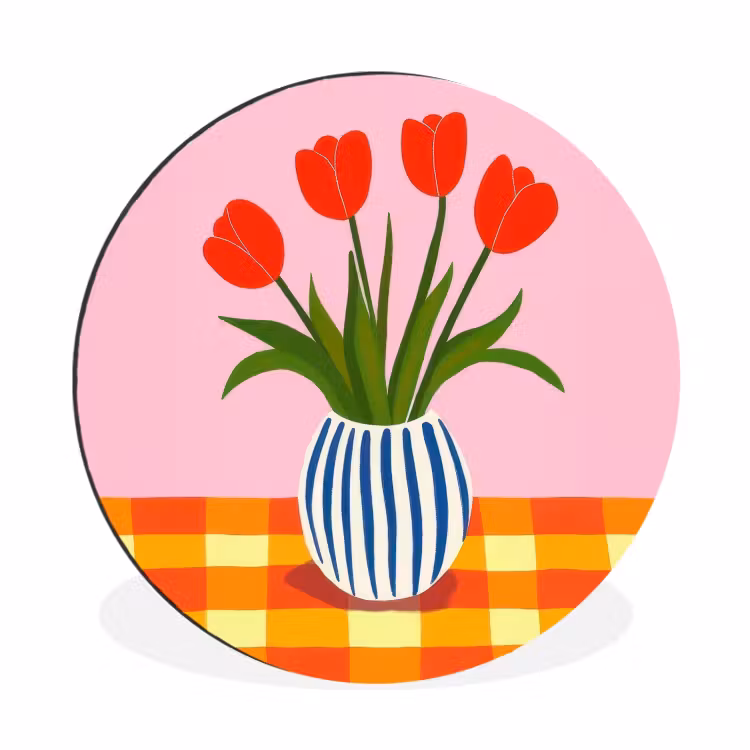 Tulpen - Roze - Vaas Wandcirkel aluminium klein -3d